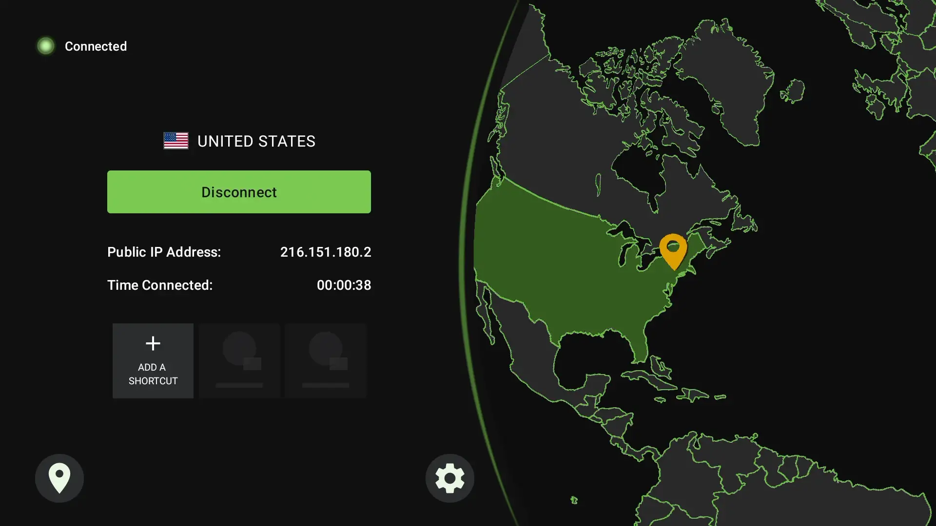 Connected to United States VPN server on IPVanish